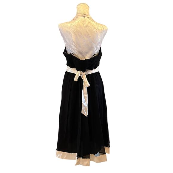 Vintage Black White Silk Chiffon Dress Womens Sz Large Y2K Babydoll Formal Noir - Picture 3 of 16